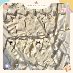 Tất Vớ Nữ Tổng Hợp Cổ Cao Lửng Nhún Bèo Nơ LOLITA Hình Dễ Thương Phong Cách Hàn Quốc Chất Cotton Mềm Mại Thoáng Mát