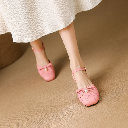 VNMZG34-39 Size Lớn Mùa Hè Giày Sandal Che Phủ Ngón Chân Bằng Dây Đeo Ngọc Trai Ngọt Nơ Trang Trí Gót Chân-Covered Nữ