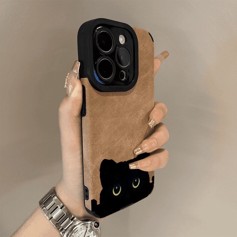 Thu/winter brown probe màu đen mèo áp dụng cho iphone 17/16pro vỏ điện thoại di động iPhone15 lông 14 mềm 13/12