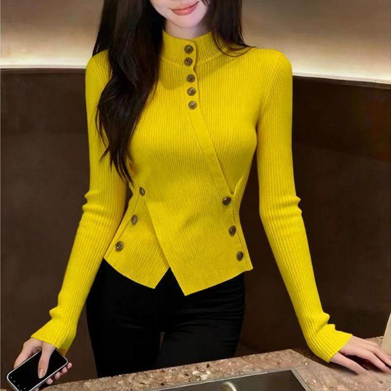 VN Thu Đông Retro Mai Nửa Cổ Cao Cổ Áo Len Dệt Kim Đáy Áo Sơ Mi Nữ Quần Lót Cao Cấp Hẹp Eo Phù Hợp Với Áo Dài Tay