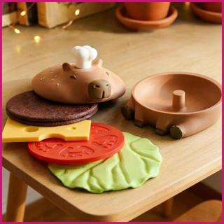 Đế Lót Ly Cho Bàn Cà Phê Từ Tính Có Thể Xếp Chồng Dễ Thương Ngộ nghĩnh Capybara Hamburger Thiết Kế Thảm Coaster Bộ Cho Nhà Bếp shopidaevn