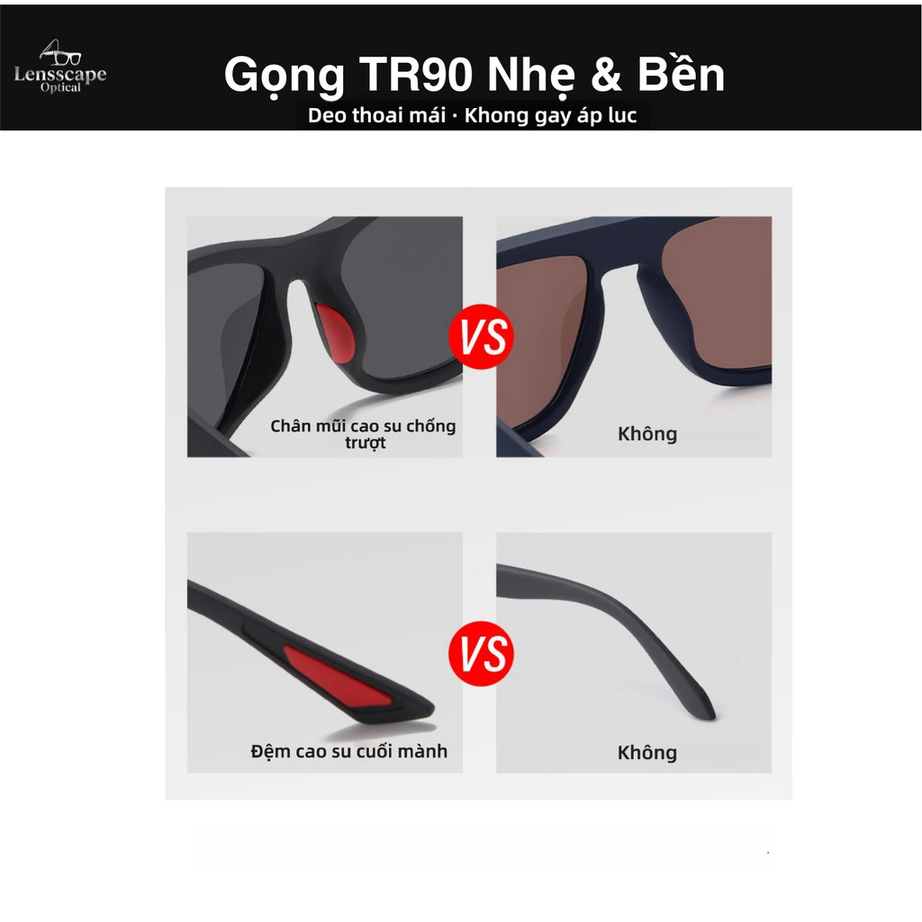 Kính râm phân cực UV400 lái xe nam – gọng TR90 nhẹ, tròng TAC giảm chói, form vuông