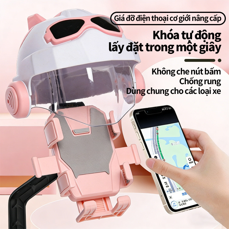 Giá Đỡ Điện Thoại Xe Máy/Xe Đạp - Chống Rung & Chống Mưa, Kiểu Dáng Kim Loại Thời Trang, Kèm Kẹp Xoay 360° & Nắp Bảo Vệ