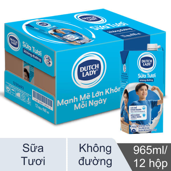 [Combo Giá Sỉ] Sữa Tươi Tiệt Trùng Dutch Lady Có Đường Và Không Đường Hộp 965ml Thơm Ngon Bổ Dưỡng