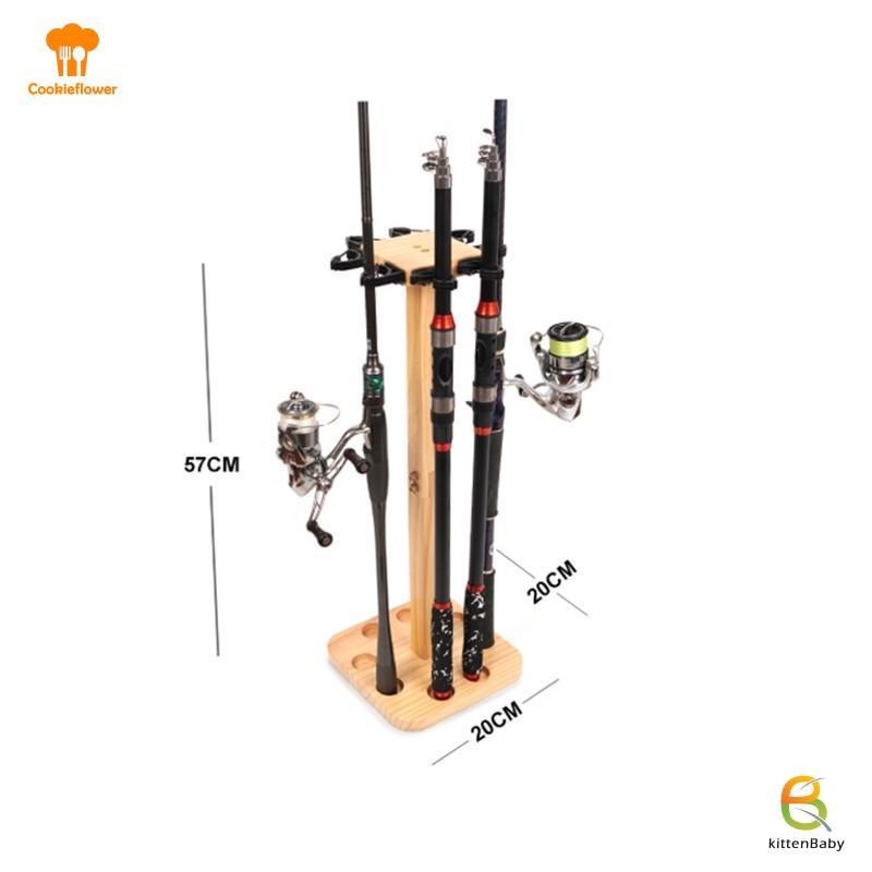 [Kitten-t] 1 CÁI Giá câu cá đứng sàn gỗ nguyên khối 8 khe​ – - Giá đỡ màn hình phẳng có khe cắm silicon Phù hợp với tất cả các loại cần câu mới