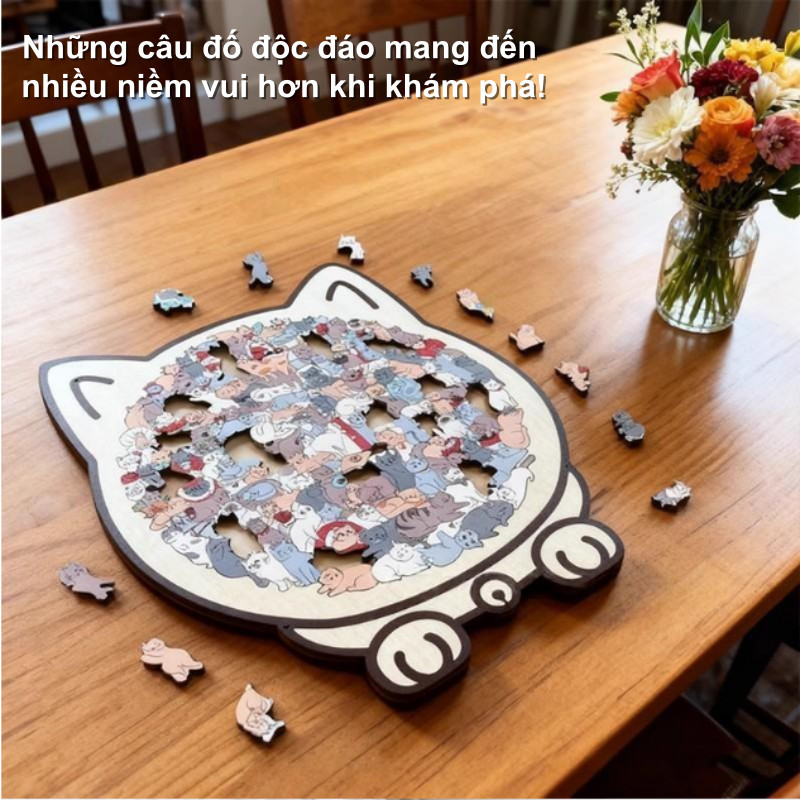 Tranh Ghép Hình Mèo Bằng Gỗ 135 Mảnh - Tạo Hình Mèo Độc Đáo, Màu Sắc Thanh Lịch, Quà Tặng Tinh Tế