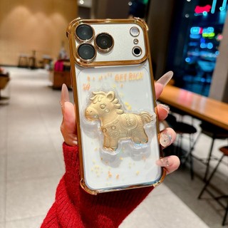 Làm Giàu 3D Vàng Bảo Vệ Ống Kính Ngựa Mạ Trong Suốt Wrsit Dây Xích Điện Thoại Cho iPhone 17Promax 17Pro 12 13 14 15 16 Pro Max 16Plus 11 Vỏ Di Động Mềm