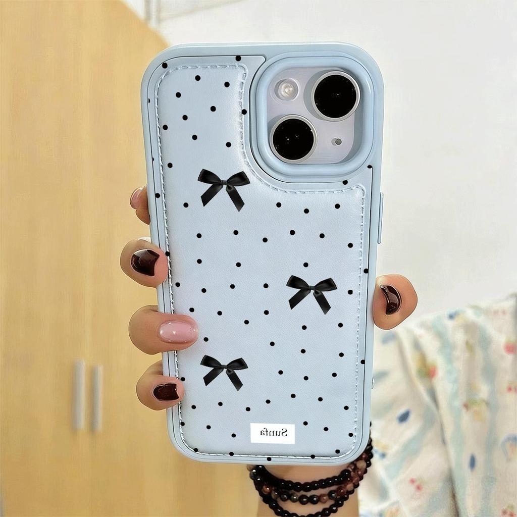 Mẫu nơ đen tối giản phù hợp với vỏ bánh mì lỗ lớn 17PRO/16/15P, 14/13pro/12 chống rơi, 17/11
