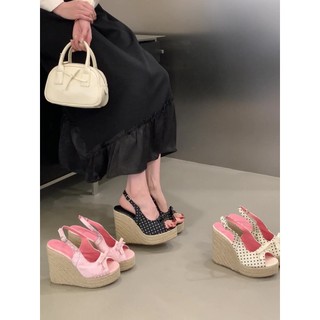 Giày cao gót dày 12CM mới Nơ Xăng đan hở mũi nữ