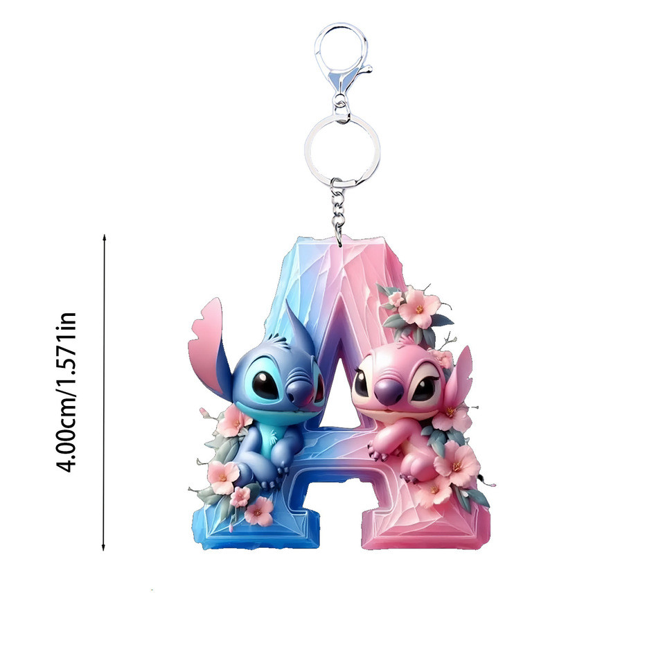 stitch Disney acrylic cute keychain cartoon flat 2D stilt English letters pendant ornament doll cartoon birthday gift