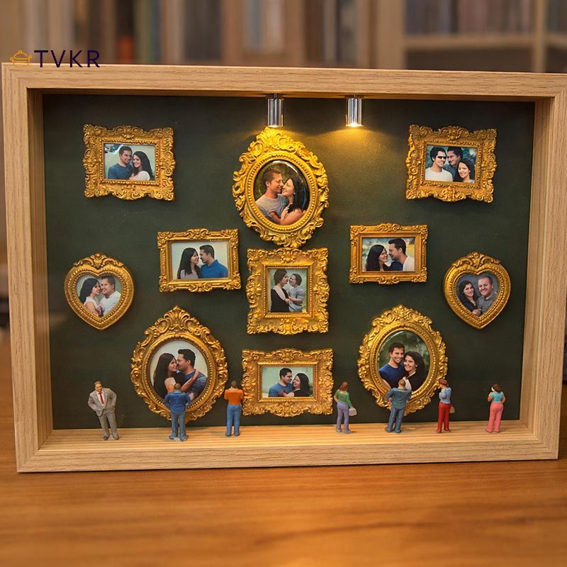 TVKR DIY Bảo tàng Hộp Silhouette, Hộp trưng bày ảnh bộ nhớ gia đình Khung hộp hình bóng có đèn, khung & tượng nhỏ OIK