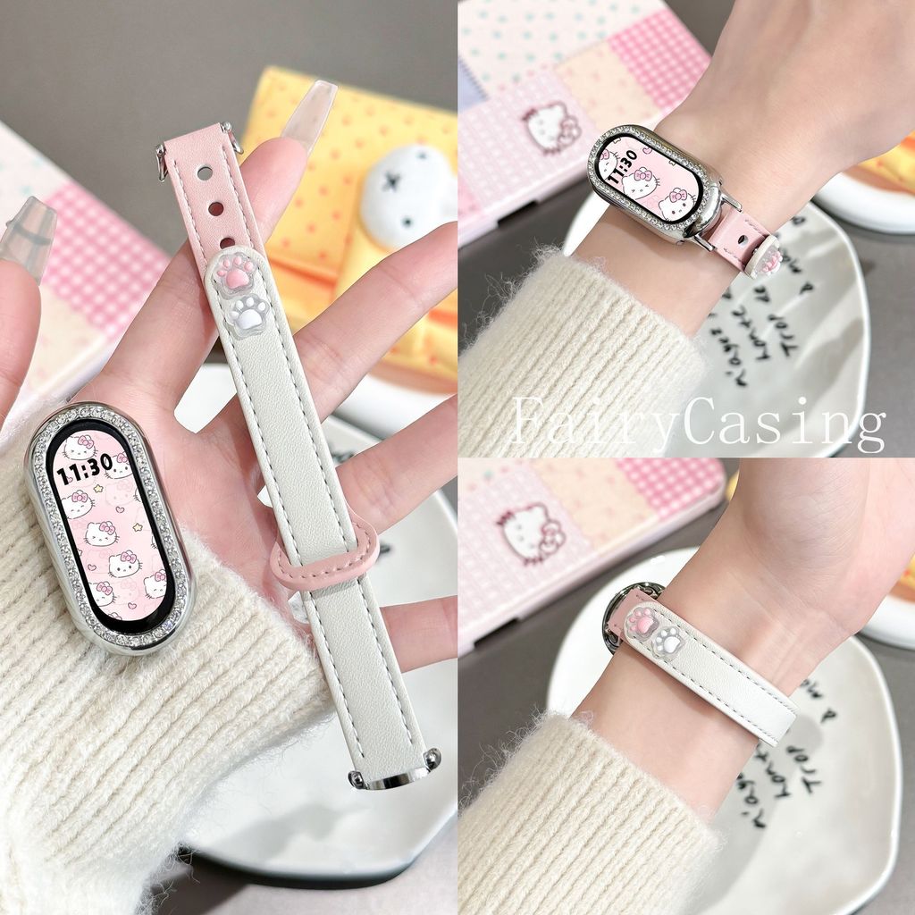 Dây đeo da chân mèo dễ thương cho Xiaomi Mi Band 10 9 8 Vòng đeo tay thay thế phiên bản gốm cho dây đeo cổ tay Mi Band 10 9 8 Pro
