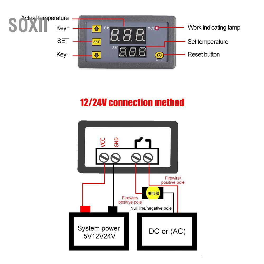 soxii Bộ điều khiển nhiệt độ kỹ thuật số Công tắc điều chỉnh nhiệt độ tủ lạnh mini có màn hình LED lớn cho tủ đông hấp (12V)