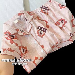 Bộ đồ ngủ cotton mây cho bé – Áo ngắn tay cài nút + quần short, họa tiết Kuromi dễ thương