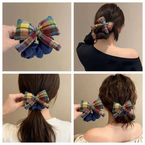 Cầu Vồng Kẻ Sọc Nơ Scrunchie Bun Dây Buộc Tóc Đuôi Ngựa Thấp Tóc Dây Phụ Kiện Tóc Cho Nữ