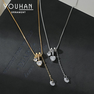 Vòng cổ vàng thật mạ điện micro-ind zircon, thiết kế dây xích xương đòn hiện đại, phù hợp với áo len