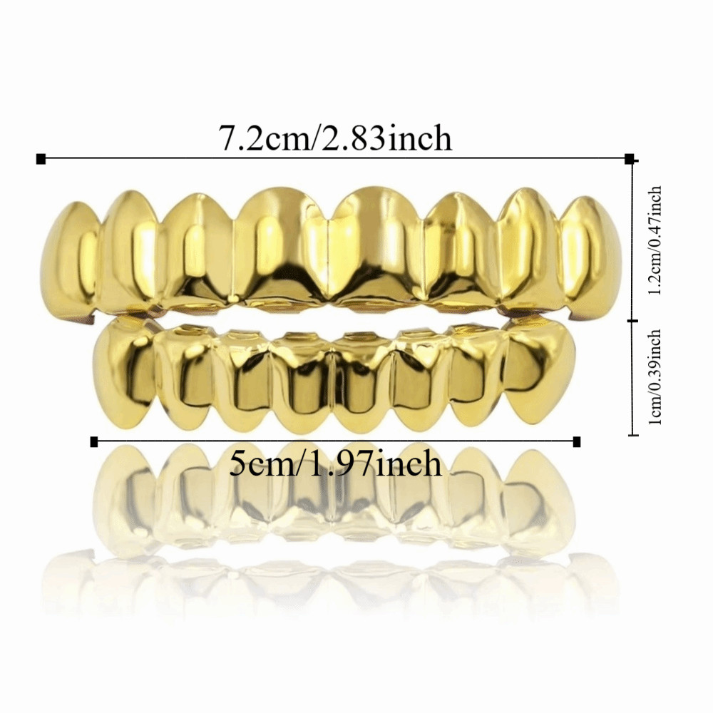 POYFOX Răng Grillz Top Đáy Bộ, Mũ Lưới Nướng Răng Chống Trơn Trượt Sáng Bóng, Hợp Thời Trang Đồng Bạc Vàng Răng Trang Sức Cosplay