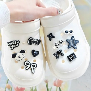 [NEW TREND 2026] Set charm gắn dép : Set tone đen trắng- gấu nơ sao đen trắng