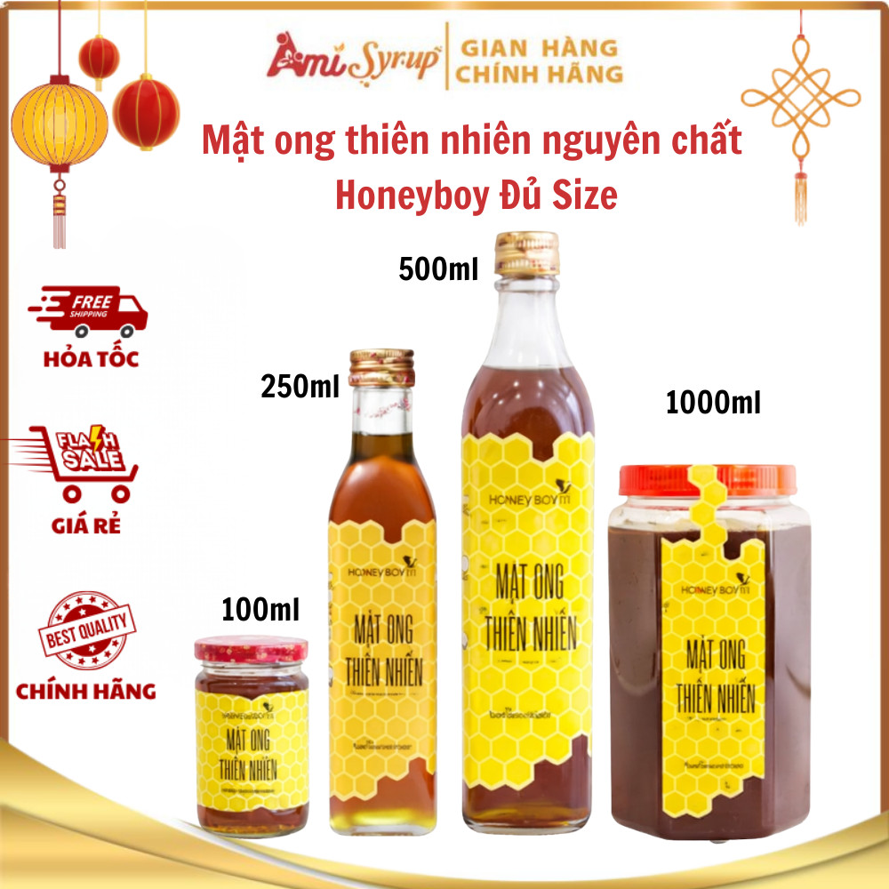 Mật Ong Thiên Nhiên Nguyên Chất 100% Honeyboy Đủ Size Từ Mật Ong Tự Nhiên, Chai Thủy Tinh Tiện Lợi