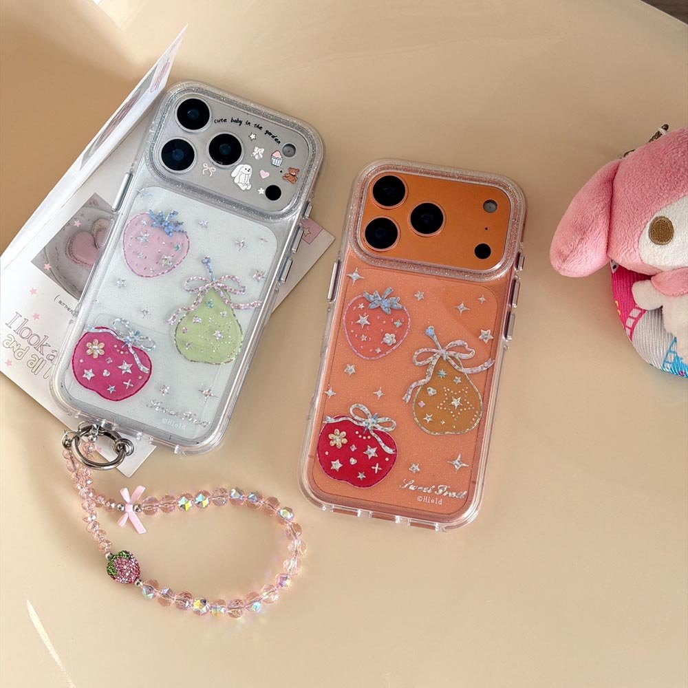 Ốp lưng cứng trong suốt Tương thích với iPhone 13 14 14Pro 14ProMax 15 15Pro 15ProMax 16 16Pro 16ProMax 17 17Pro 17ProMax Vỏ hoa văn trái cây kim cương lấp lánh