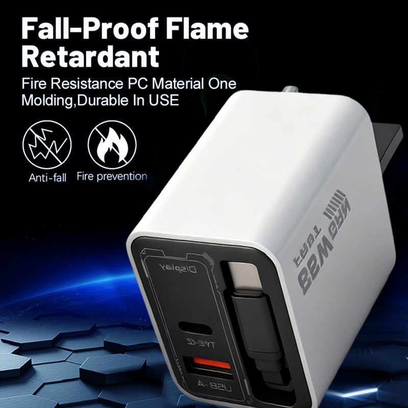 USB Type-C 3 trong 1 Bộ sạc nhanh GaN 65W đa cổng - Màn hình kỹ thuật số LED Đầu sạc đa năng