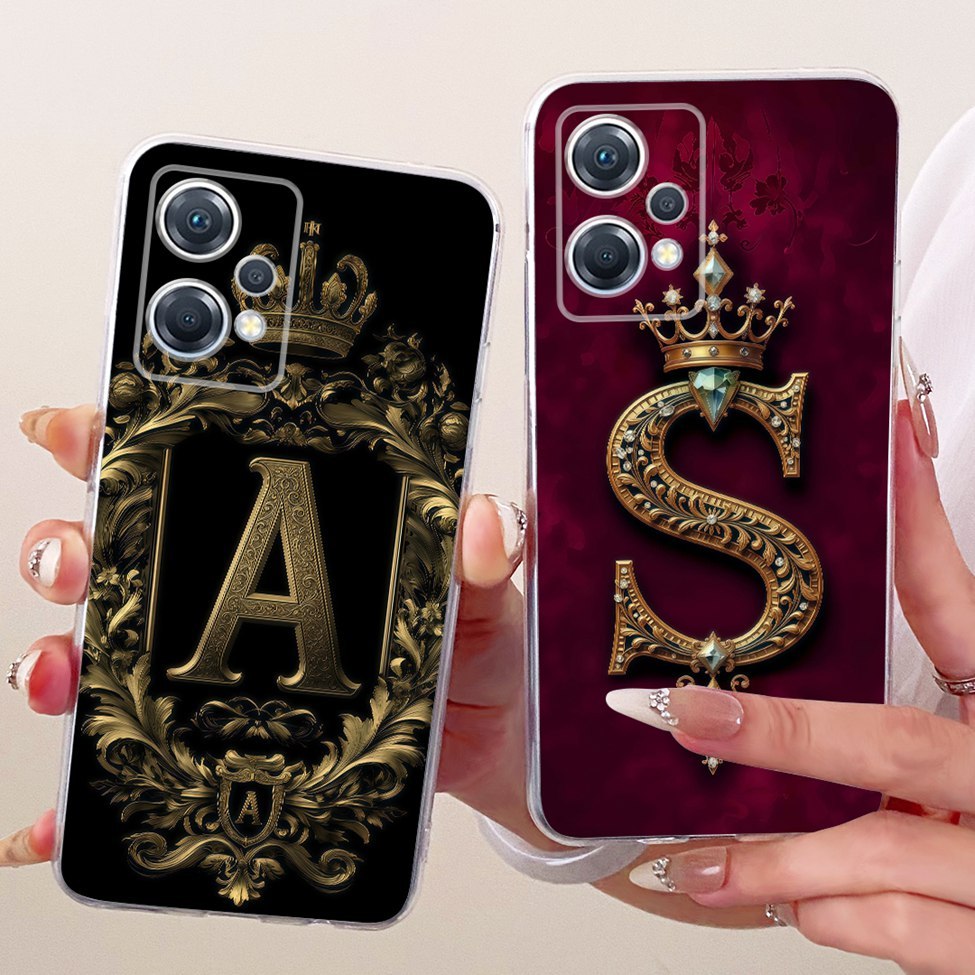 Ốp lưng Oppo PGGM10 Oppo K10x 5G Trong suốt sang trọng Vương miện A-Z Chữ cái 2D Họa tiết phẳng Vỏ điện thoại mềm OppoK10x 5G
