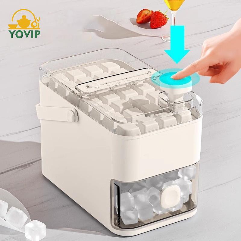 Máy Làm Đá YOVIP 28 / 56-Cube Có Nắp Bấm Dễ Dàng - Hai Lớp, Bấm Thiết Kế Di Động, Hộp Đá Gia Đình VN