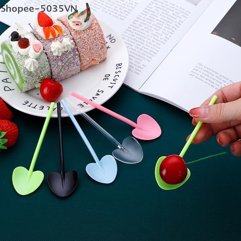 {AKIN} 100 Chiếc Thìa Dùng Một Lần Hình Trái Tim - Thìa Tráng Miệng Tay Cầm Dài Nhiều Màu Sắc Cho Kem, Bánh Ngọt, Bánh Trung Thu | Bữa tiệc dễ thương {a}
