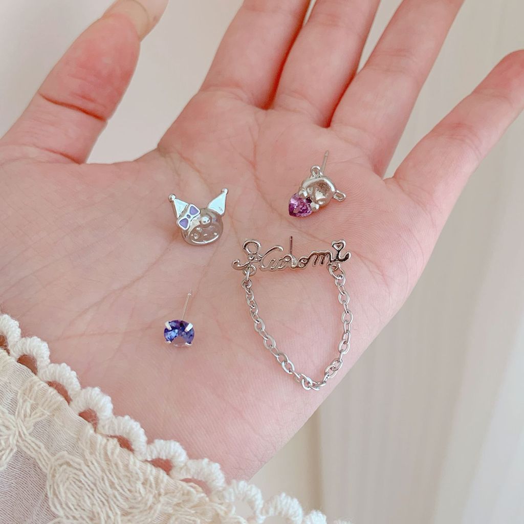 Hoạt Hình Ngọt Ngào Quỷ Nhỏ Tinh Tế Tím Kim Cương Thỏ Bông Tai Nữ Bạc Kim Niche Thiết Kế Trẻ Em Bông Tai Học Sinh