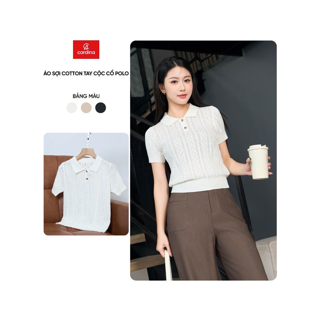 Áo polo nữ CARDINA chất liệu sợi cotton tay cộc khuy nẹp trước 6ALC05
