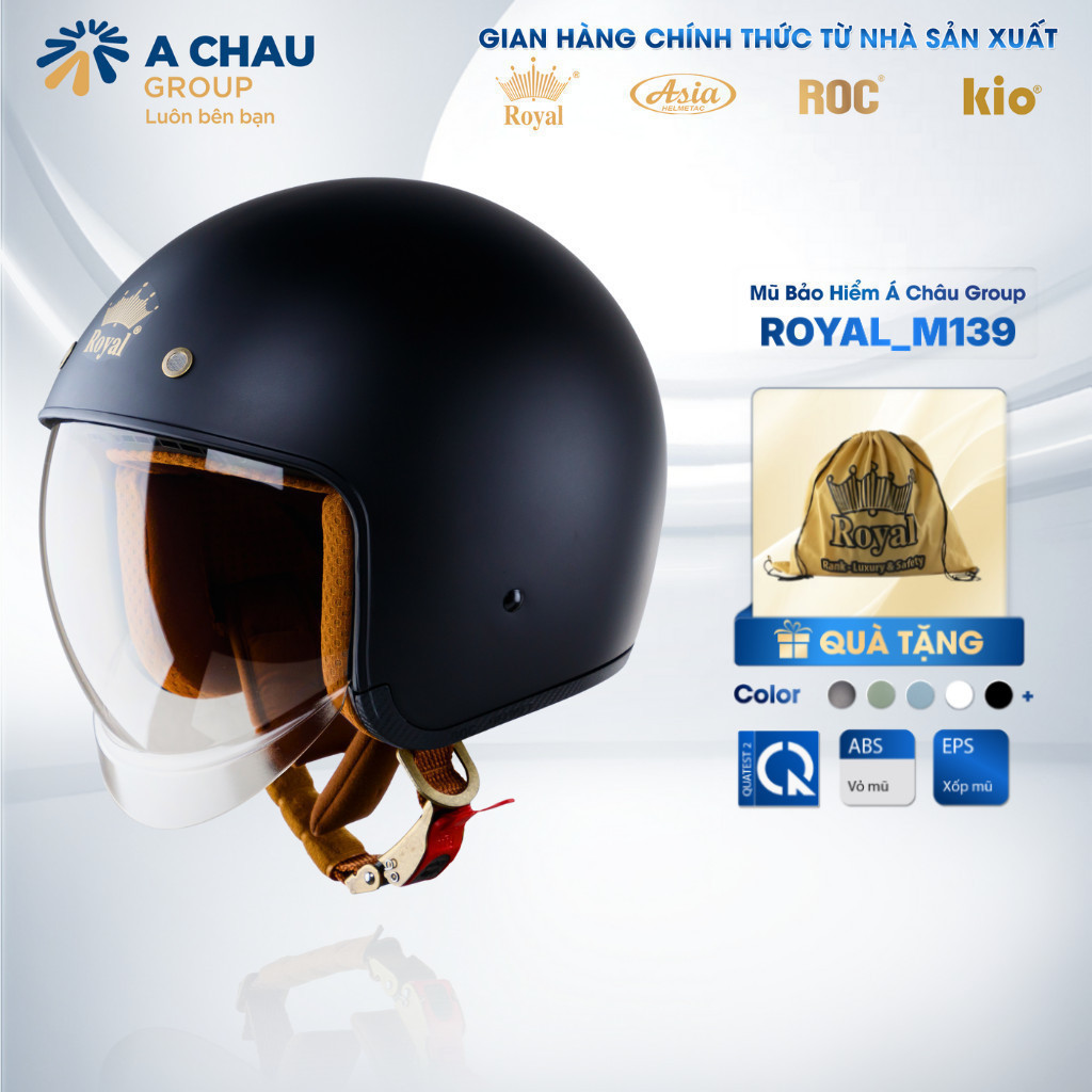 [Nhà Sản Xuất] Mũ Bảo Hiểm 3/4 Royal M139 Chính Hãng, Nón Bảo Hiểm Kính Âm Màu Trà Chống Tia UV