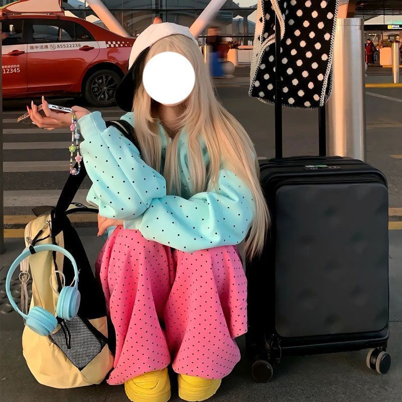 [Khuyến mãi trong thời gian có hạn] [Cotton trọng lượng cao] Mùa xuân thu Retro Mỹ ngọt ngào Cool Polka Dot In Áo khoác có mũ trùm đầu có dây kéo rộng