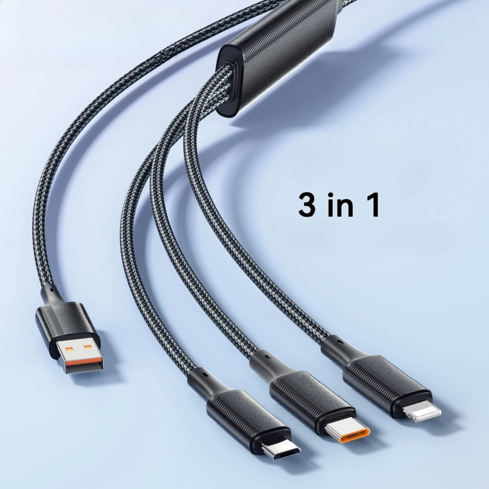 Dây cáp sạc 3 đầu bọc dù 3 trong 1 đa năng nhiều màu sắc. Dùng cho nhiều dòng ios và android dài 1.2 mét - Hàng sẵn kho