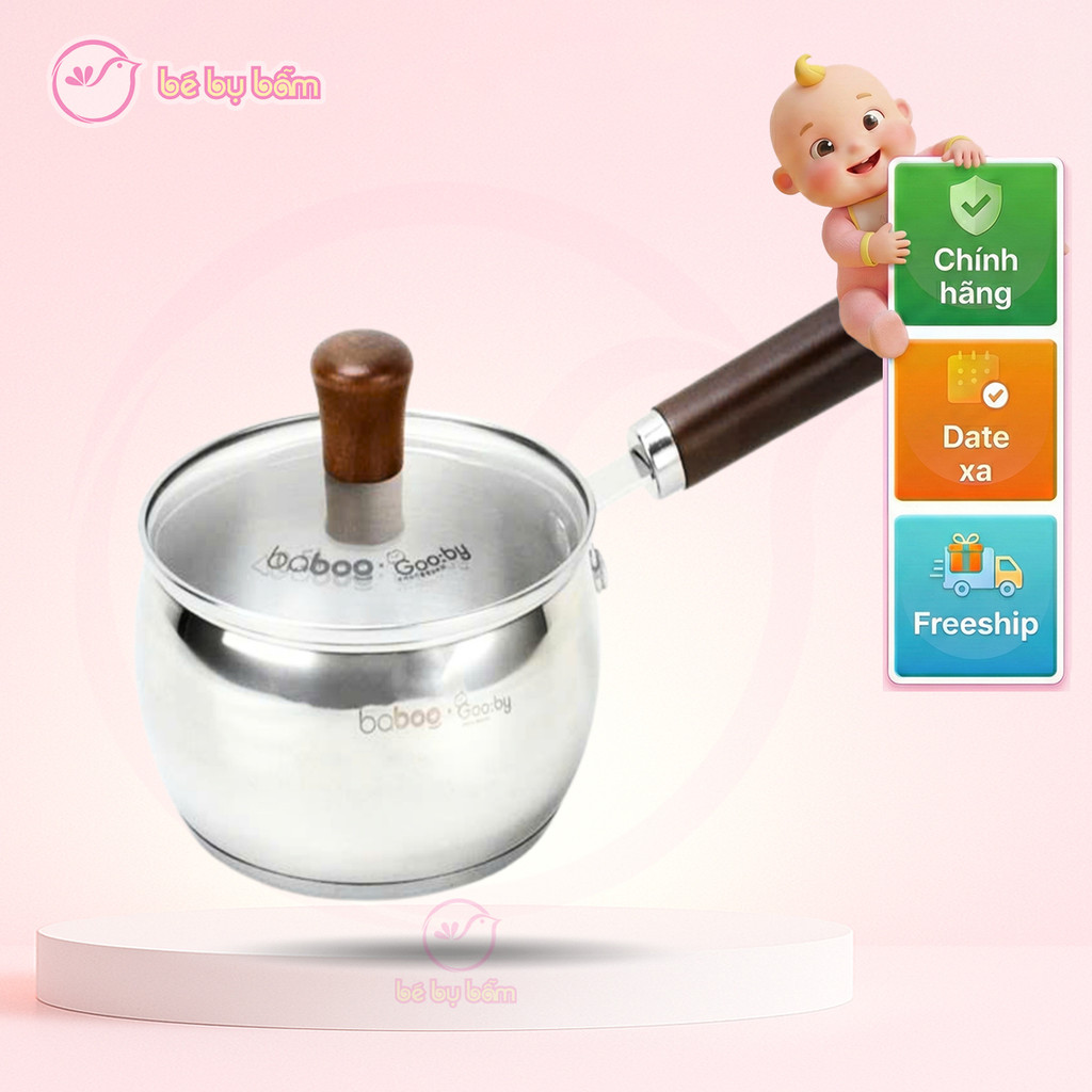 ✅ Nồi Quánh Nấu Bột Cho Bé Gooby Baboo Chính Hãng - Inox 304 Đáy 3 Lớp, Dùng Được Cho Bếp Từ