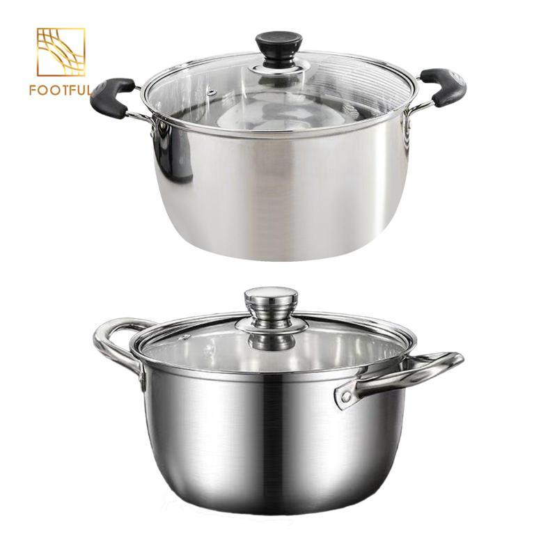 Nồi Canh Inox Dung Tích Lớn Chảo Nấu Nhanh Tay Cầm Đôi Nồi Cho Bếp Điện Nấu Ăn Gia Đình