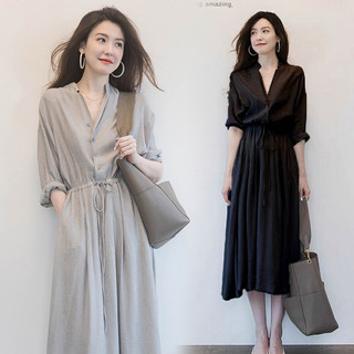 Váy Midi Cổ Sơ Mi Thắt Eo Nữ – Váy Dài Thanh Lịch Dễ Phối Đồ,Mặc Đi Làm Đi Chơi đều đẹp