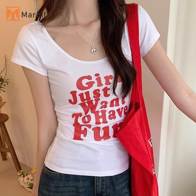 Áo Thun Cổ Ngắn In Chữ Thời Trang Phù Hợp Mùa Hè Cho Nữ
