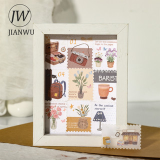 JIANWUHer Cuối Tuần Email Series Vintage Cà Phê Du Lịch Hoa Tem Phong Cảnh Chất Liệu Cắt Dán Sáng Tạo Tạp Chí Văn Phòng Phẩm