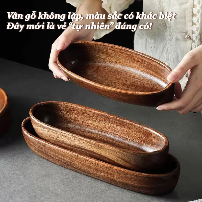 Bát gỗ óc chó hình thuyền đáy bằng chống nóng - Tô salad trái cây tự nhiên,trang trí nhà phong cách
