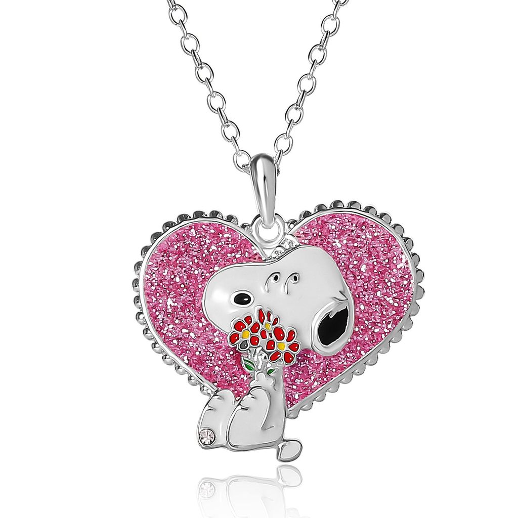 Hoạt Hình Snoopy Hồng Đào Trái Tim Vòng Cổ Cặp Đôi Quà Tặng Mặt Dây Chuyền Hoạt Hình Chó Xương Đòn Dây Chuyền Ngày Lễ Tình Nhân Vòng Cổ
