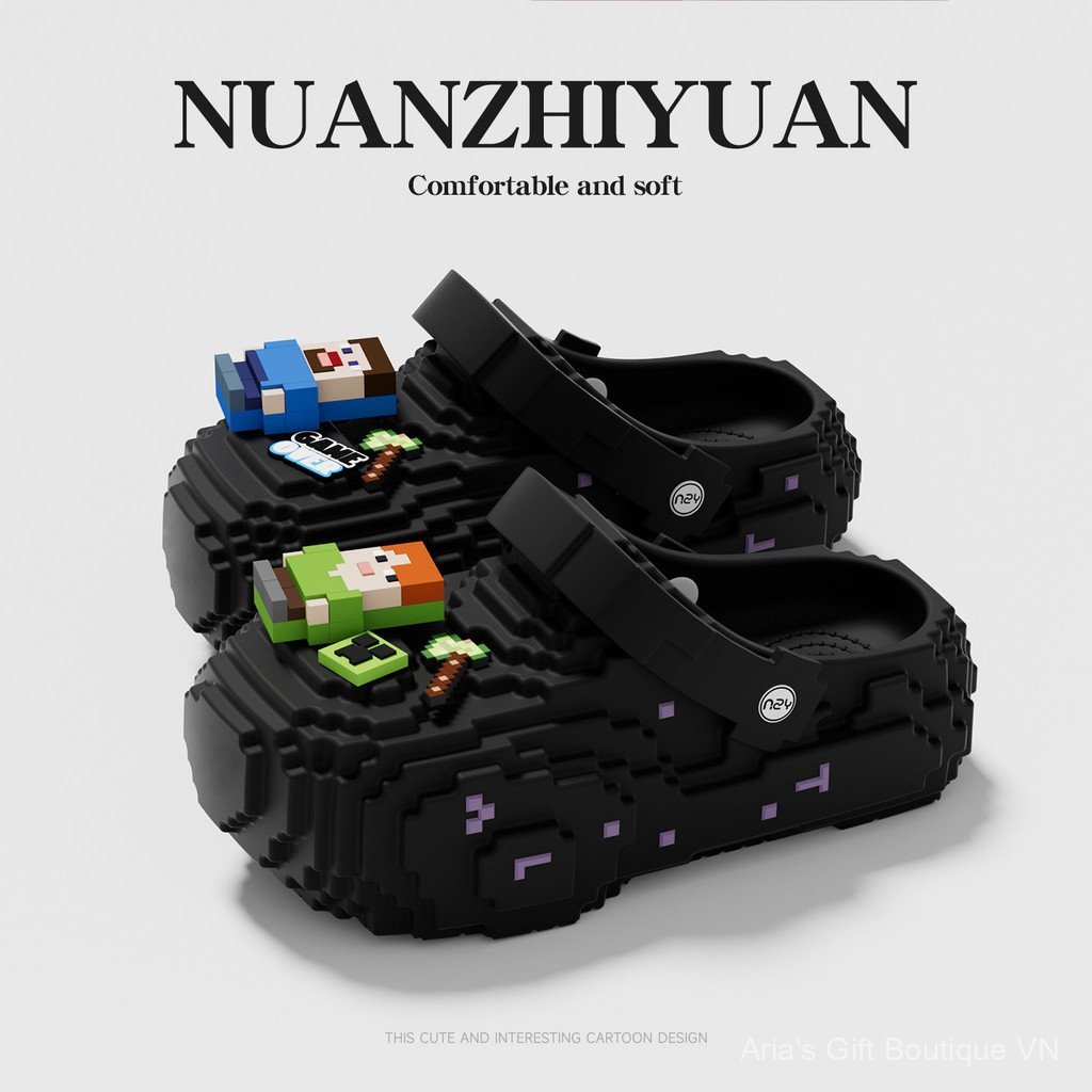 [Aria] EVA Khối Xây Dựng Pixel Hoạt Hình Lỗ Giày Sandal Đi Chơi Không Dính Chân Cặp Đôi Kháng Khuẩn Chống Trơn Trượt Dor