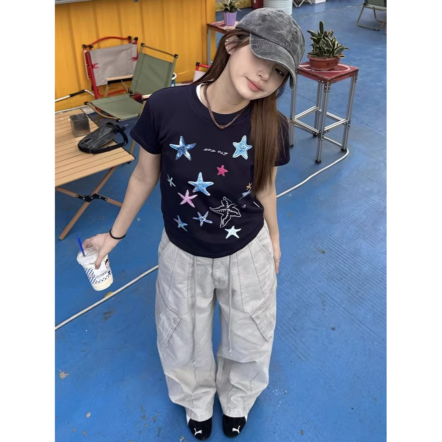 SUXI Áo thun ngắn tay Cotton nguyên chất mới mùa hè dành cho nữ 260313