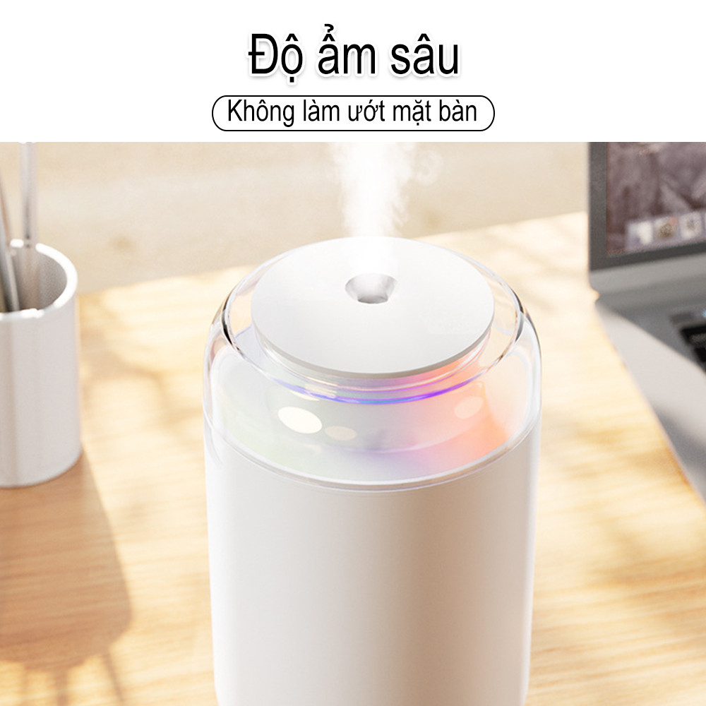 Máy tạo độ ẩm nhỏ dành cho ô tô gia đình có đèn ngủ nhiều màu sắc im lặng Máy tạo độ ẩm không khí 1.2L