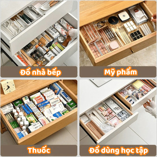 Khay Chia Ngăn Kéo Tủ Đựng Mỹ Phẩm Có Vách Ngăn, Khay Đựng Đũa Thìa Nhà Bếp Tùy Chỉnh Độ Rộng