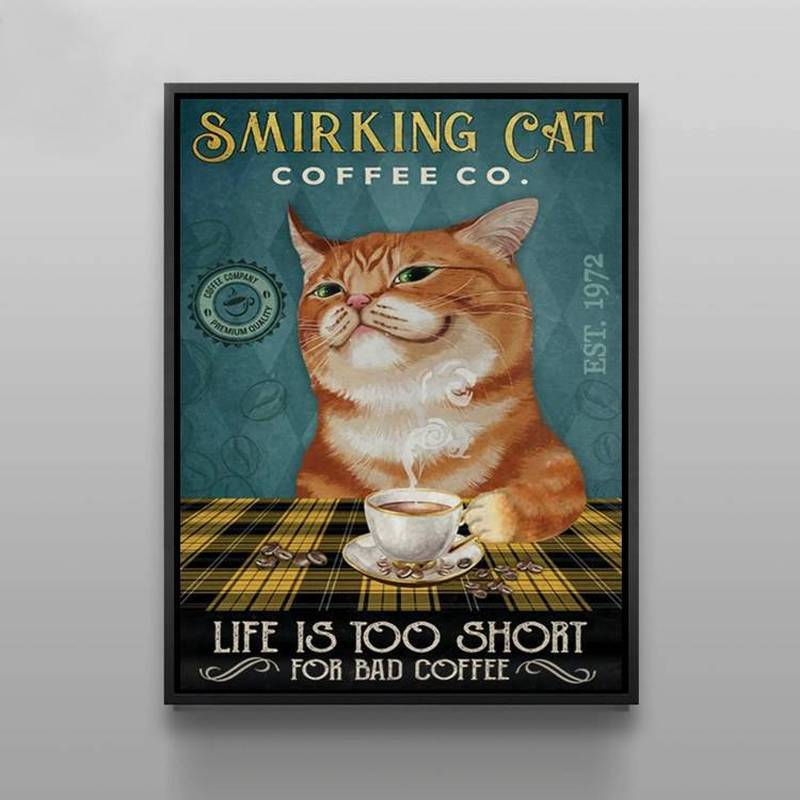 Vintage Mèo Dễ Thương Trượt Tuyết Cà Phê Canvas Tranh Cá Tính Thiết Kế Thú Cưng Không Khung Chống Thấm Nước Cho Nhà Bếp Trang Trí Nhà Cửa