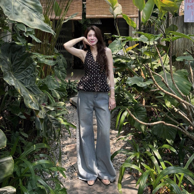 (KHÔNG KÈM MÚT) Áo yếm linen CHẤM BI dáng bí hở lưng chun sau DOTTIE TOP