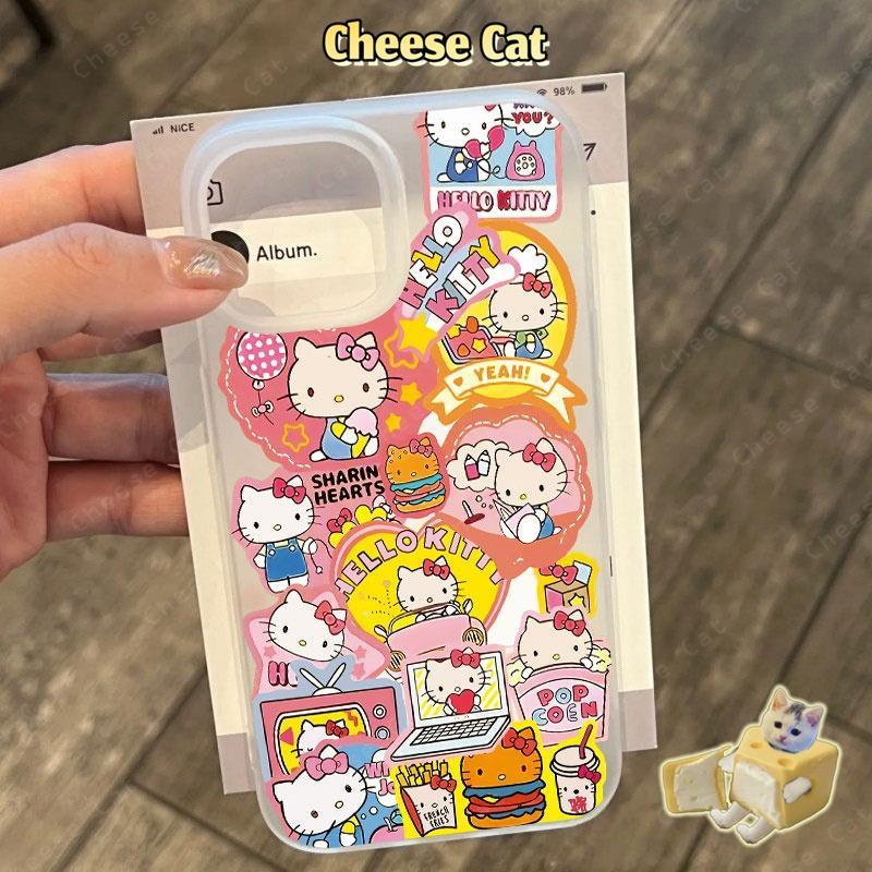 Bánh hamburger Kitty dễ thương Ốp điện thoại màu hồng mờ cho iPhone 15 16 11 12 13 14 17 Pro Max 7 Plus XR Xs Max