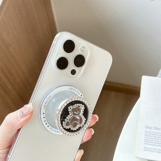 Giá đỡ điện thoại từ tính tròn màu gấu kim cương cho IPhone 17 16 15 14 13 12 Pro Max 14 Plus có thể gập lại Vòng cầm co giãn để bàn P1