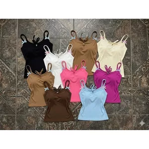 Áo hai dây nữ đính nơ caro Croptop nữ áo ba lỗ Siêu Xinh ôm body