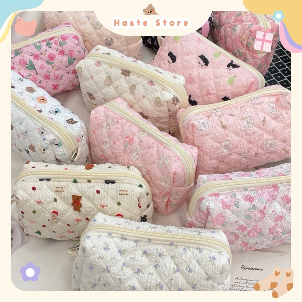 Túi Ví Pouch Dây Kéo Mini Đựng Mỹ Phẩm Đồ Vật Dụng Linh Tinh Mini Pouch Vải Phao Dễ Thương Nhiều Màu Sắc